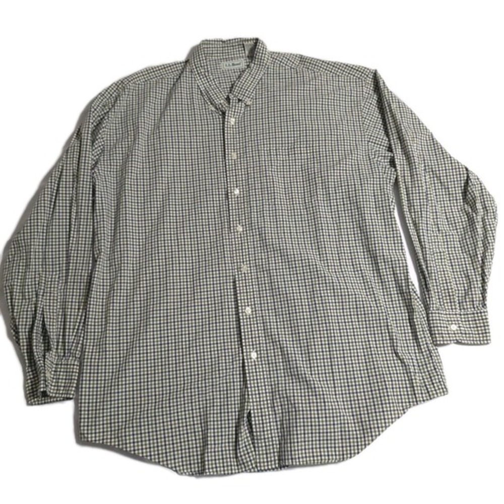 Vtg L.L. Bean Men's Plaid Shirt Green Blue Size XLT‎ Made in Hong Kong VGC
